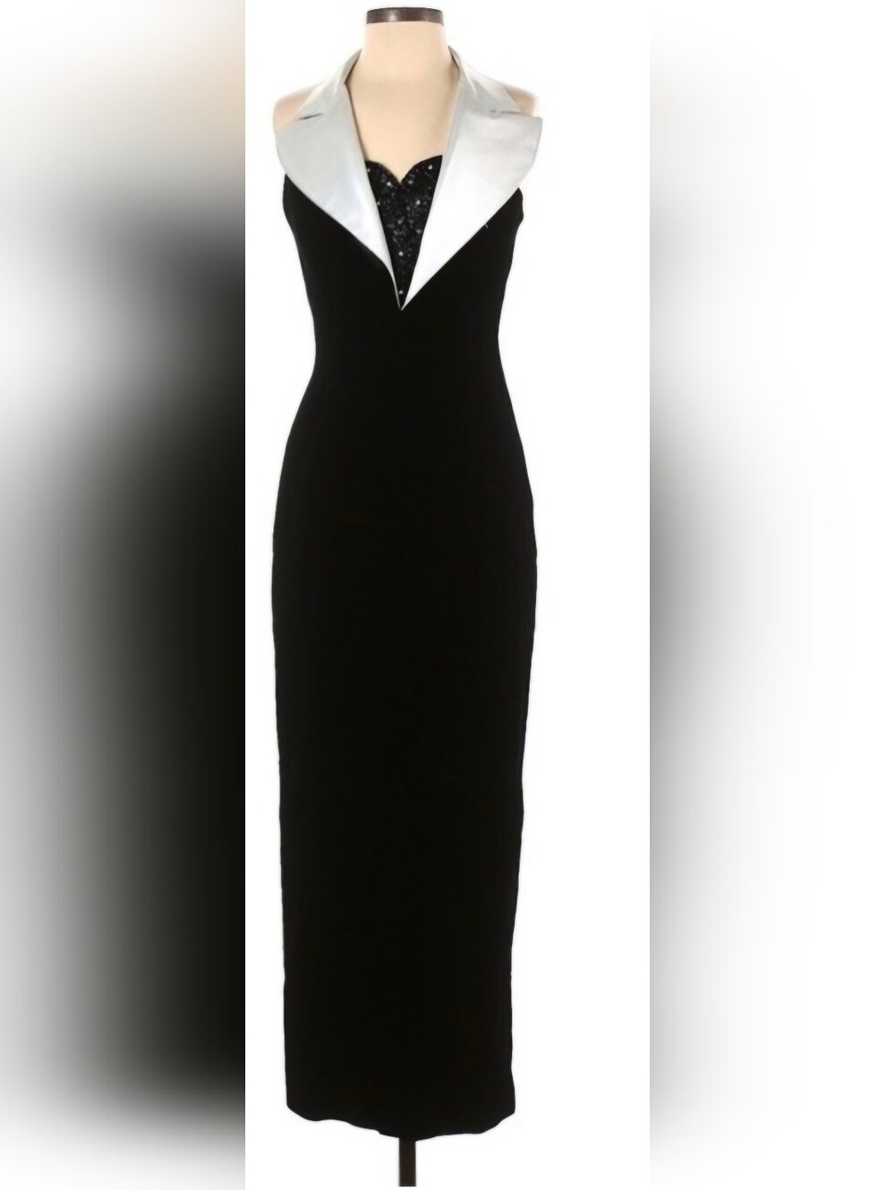 Elegant Black Maxi Dress with Silver Notch Collar